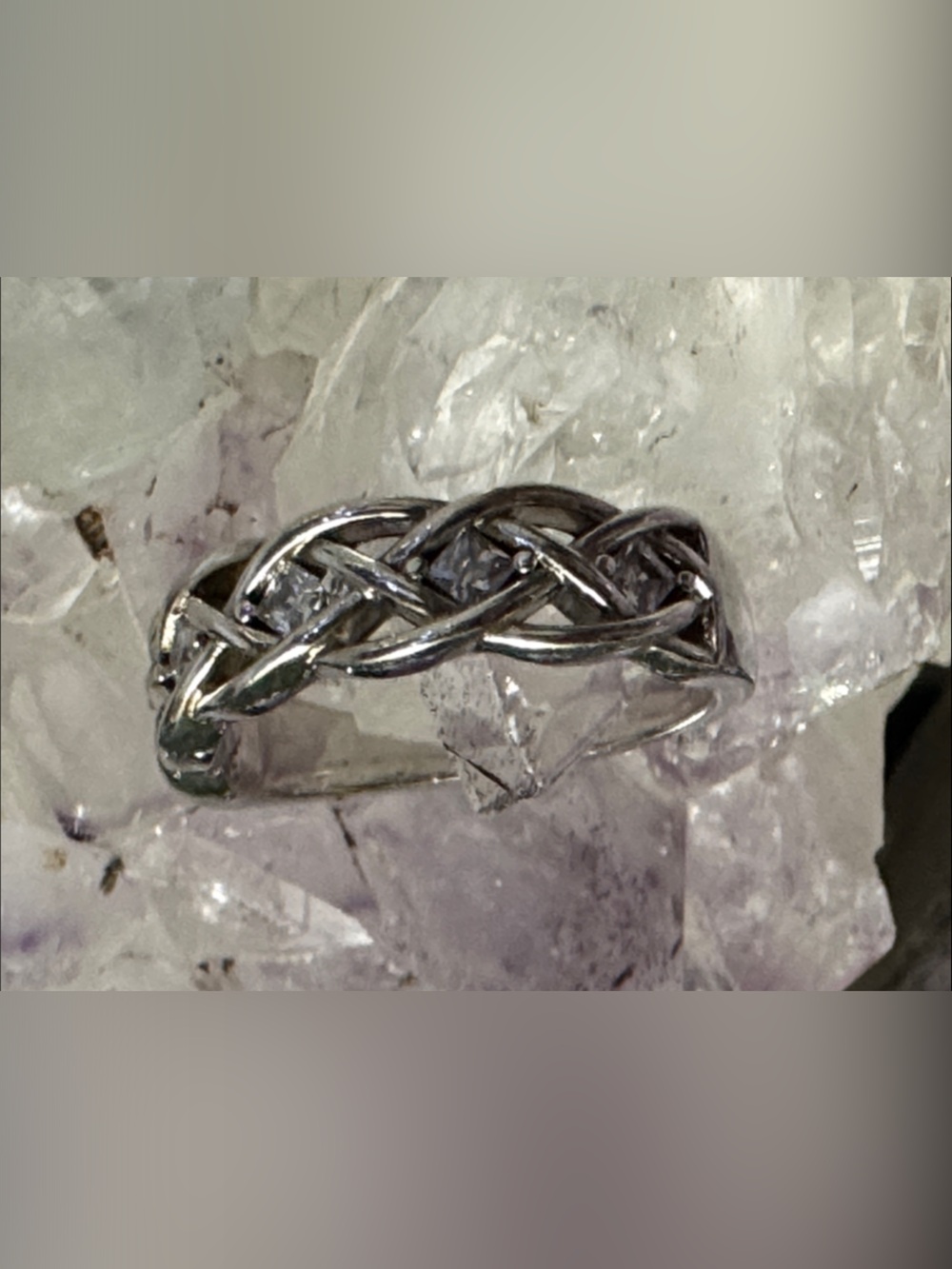 Braided Ring in Silver with Crystal accent - Women Jewelry